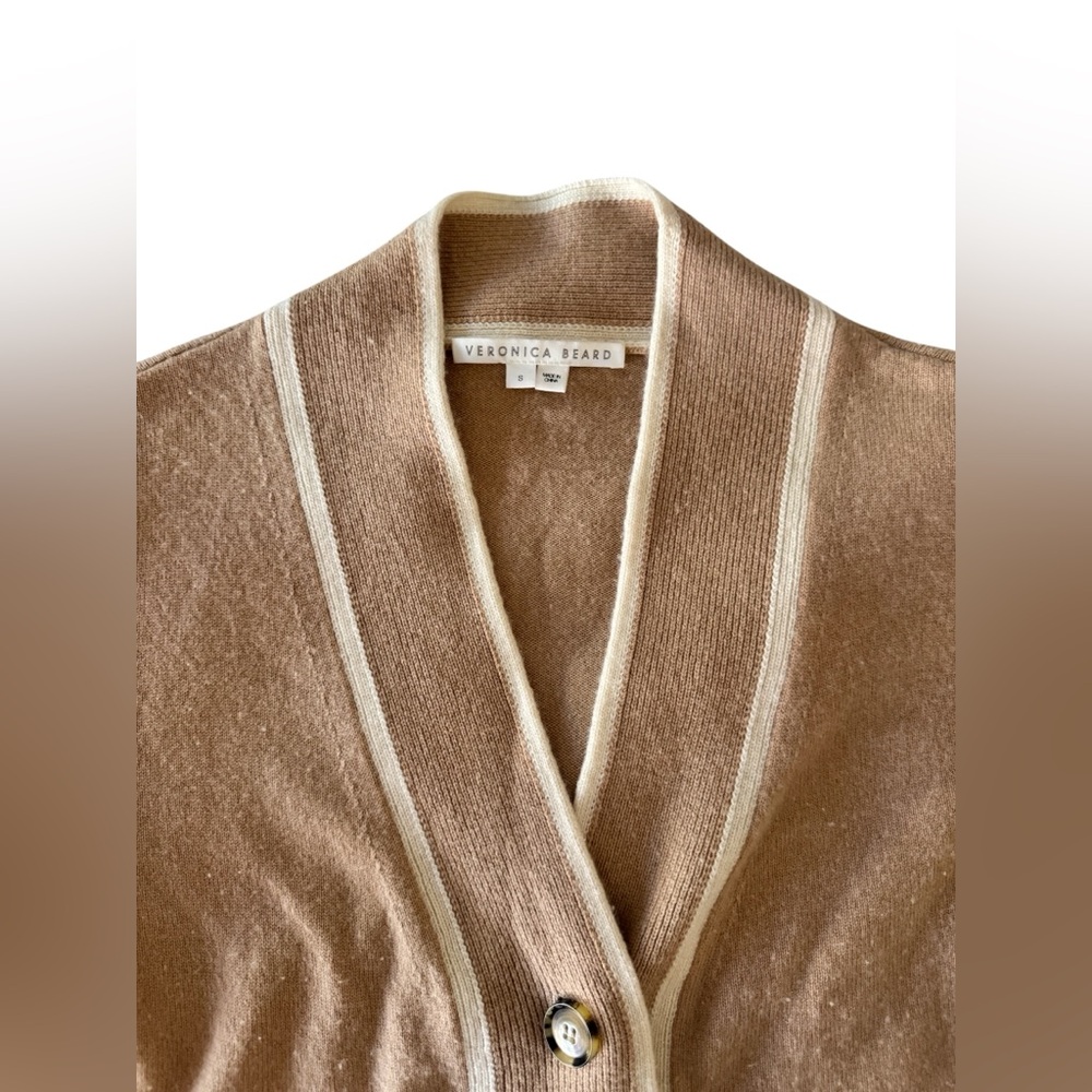 Veronica Beard TRISA 100% Cashmere Tan  Cardigan with Cream size S - Picture 3 of 5